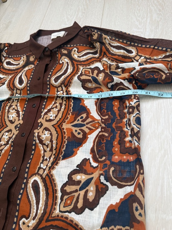 Sezane Claudio Brown and Orange Paisley Button Down Shirt - Picture 5 of 8
